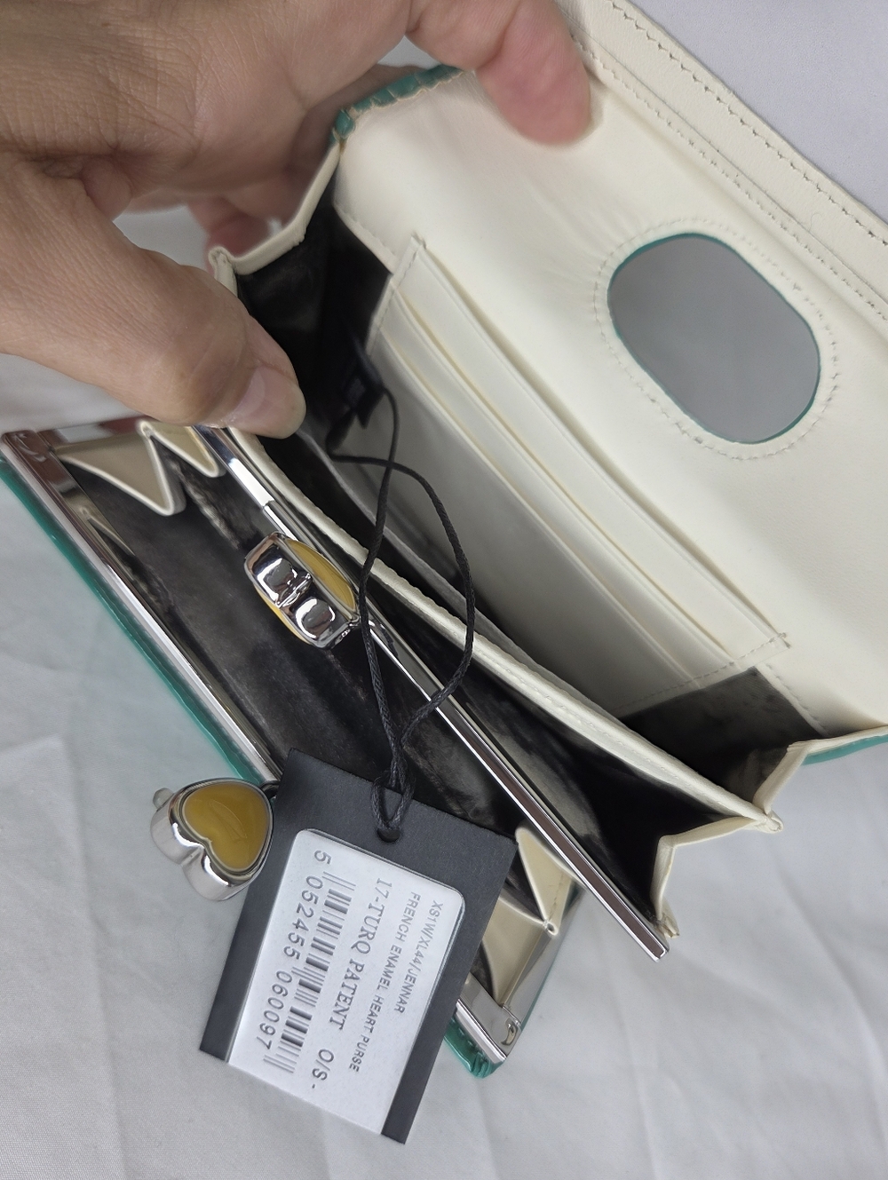 Ted Baker Turquoise Patent Leather Zip Wallet withSilver Accents/Floral Interior - Picture 3 of 14